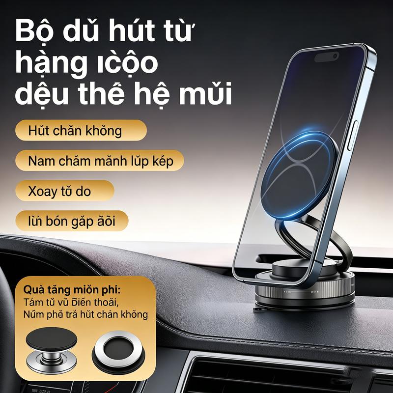 Giá đỡ điện thoại từ tính cho ô tô, có thể gập lại, đa chức năng, xoay 360 độ, dùng được cho mọi loại xe.