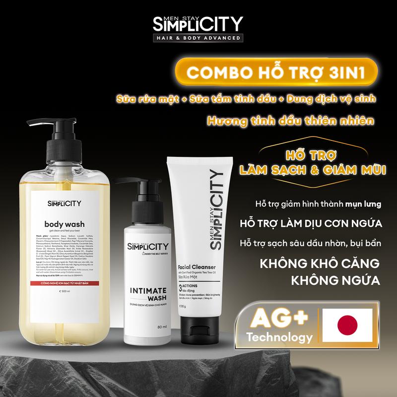 Combo Sữa rửa mặt 3 tác động 100G, Sữa tắm tinh dầu ngăn mùi 500ml & Dung dịch vệ sinh 80ml