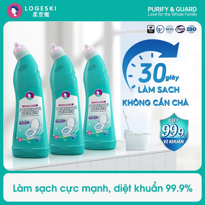 Nước tẩy bồn cầu Logeski, Sạch không cần chà, công thức kiềm, khử trùng và khử mùi - 500ml × 3 chai, dùng để làm sạch lát gạch và kính