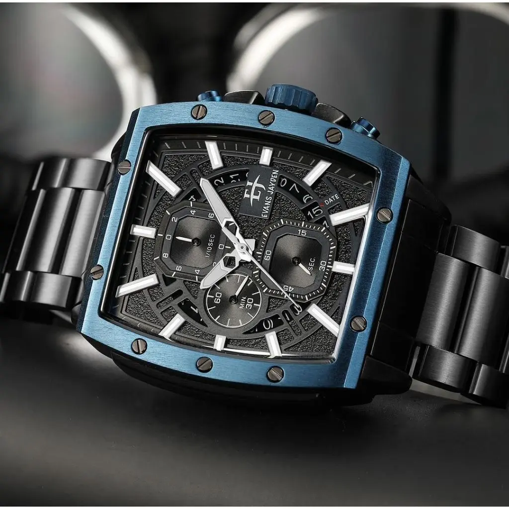 Evans Jayden Jam Tangan Pria 9463-2 Rantai Stainless Kaca Sapphire Steel Chronograph Water Resistant 5ATM Pengait Watches jam  tangan