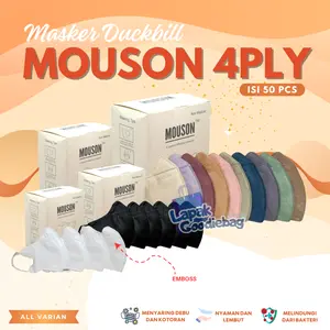 Masker Duckbill Isi 50 PCS MOUSON MOSON 4 PLY Putih Hitam Mix Warna Warni Murah Original Masker Medis Duckbil PREMIUM 4PLY