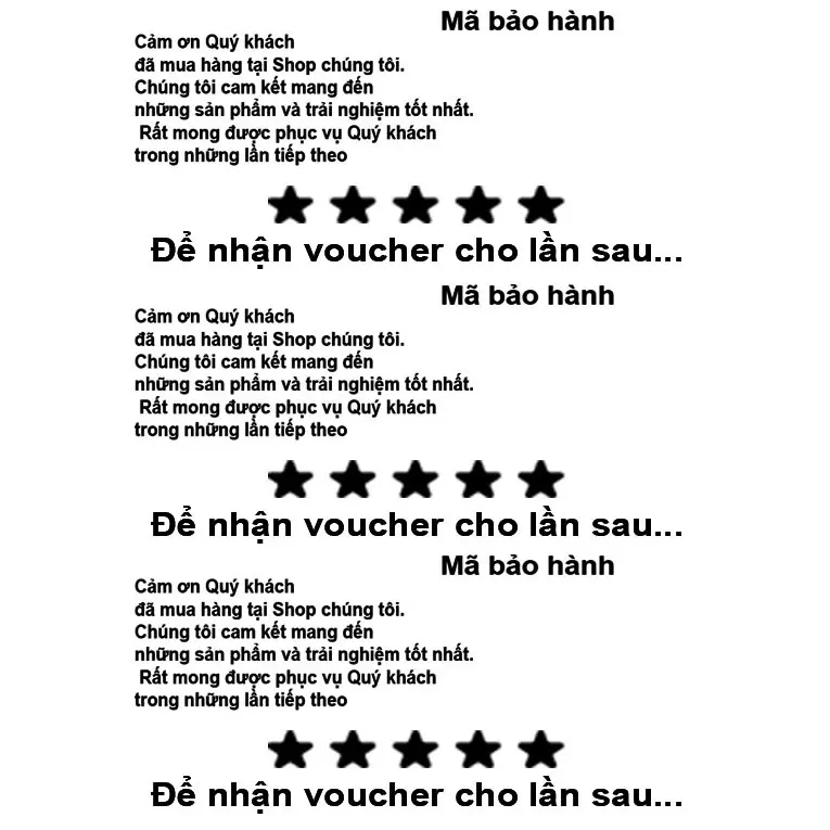 Phiếu cảm ơn + phiếu bảo hành