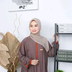 Jikunshop Faiza Dress Gamis Polo Linen Kombinasi List Cantik Busui Wudhu Fiendly  Muslim Wanita Dewasa