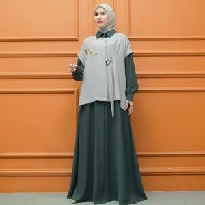 Aisyalina Id Kiandra Dress Series Tanpa Hijab Bahan Haniya Mix Roma Dress Gamis Wanita Vest Style Aksen Payet