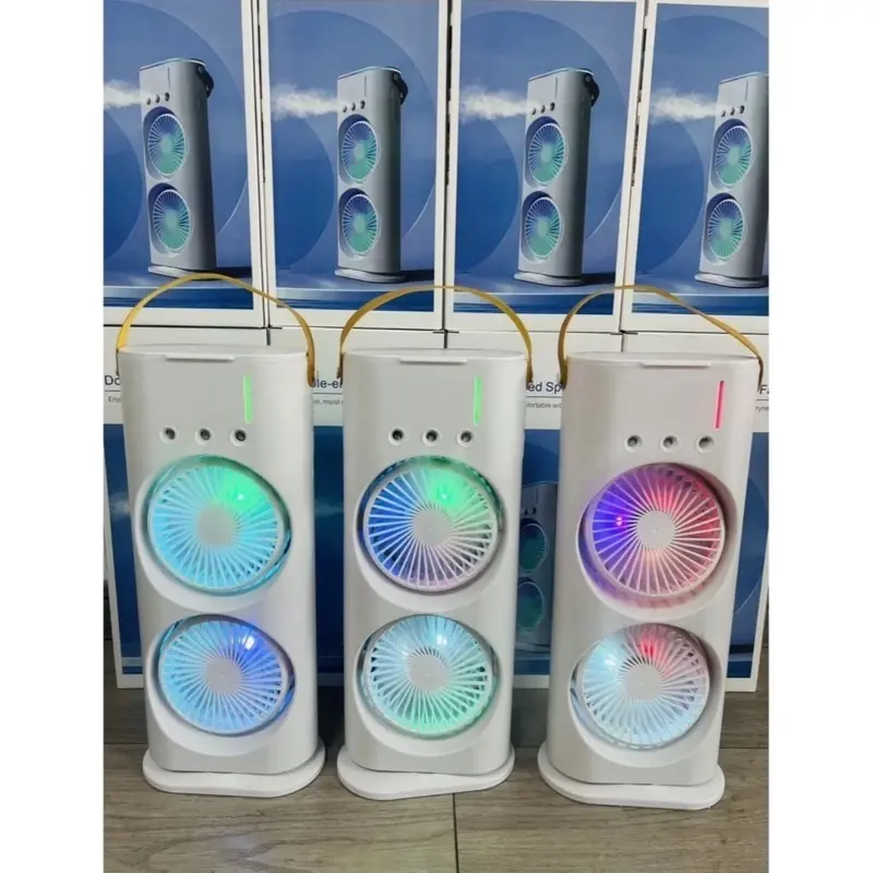 (Bảo Hành 12 Tháng)Quạt Điều Hòa(hình loa) Phun Sương Tích Điện, Quạt Hơi Nước Tích Hợp Đèn LED Với 2 Cánh Gió, 3 Đầu Phun Sương