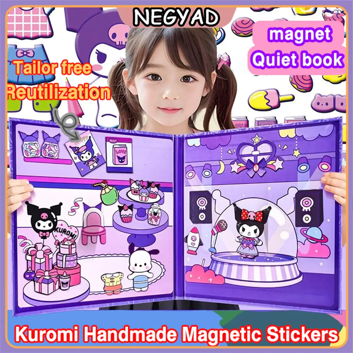 Cartoon Magnetic Toys Sanrio Quiet Book Doll House Book Set Kuromi Dress Up Sticker Books for sticke