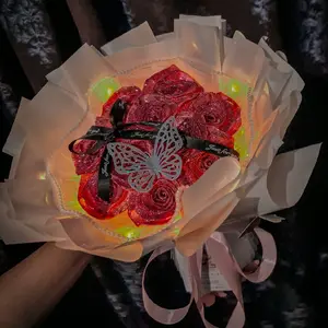 Round Bouquet Satin Glitter Buket Bunga Pita Satin ukuran Medium