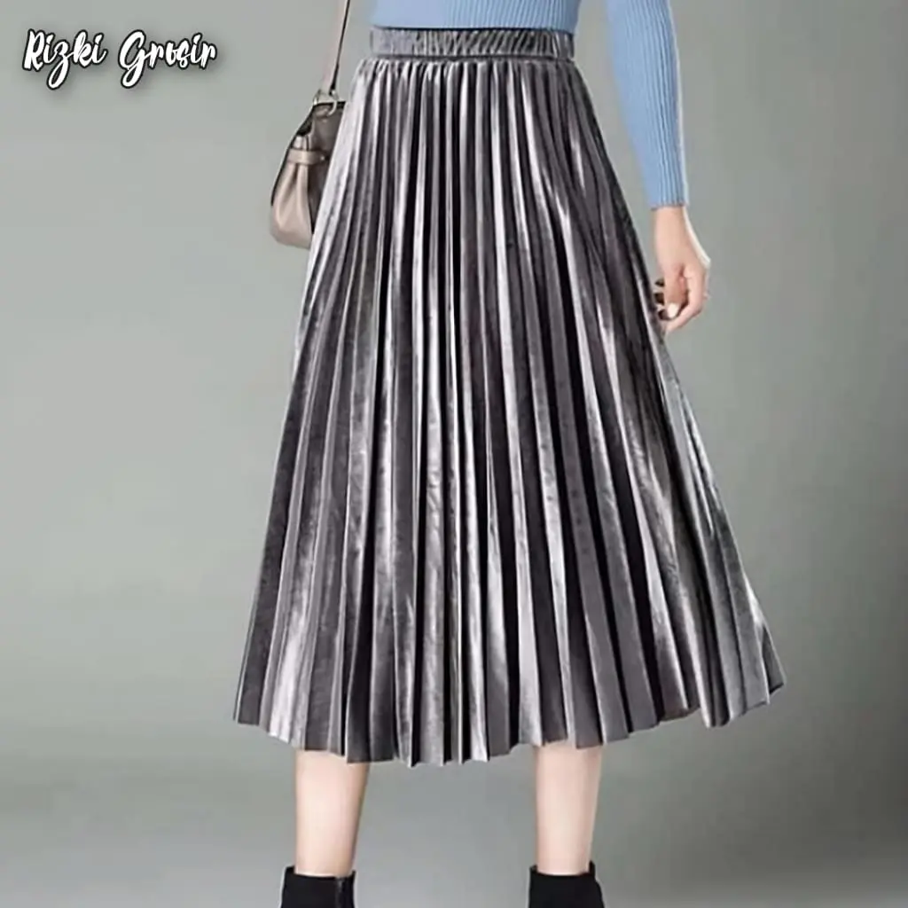 Rok Plisket Bludru Velvet Pendek / Rok Plisket Bludru Premium Wanita