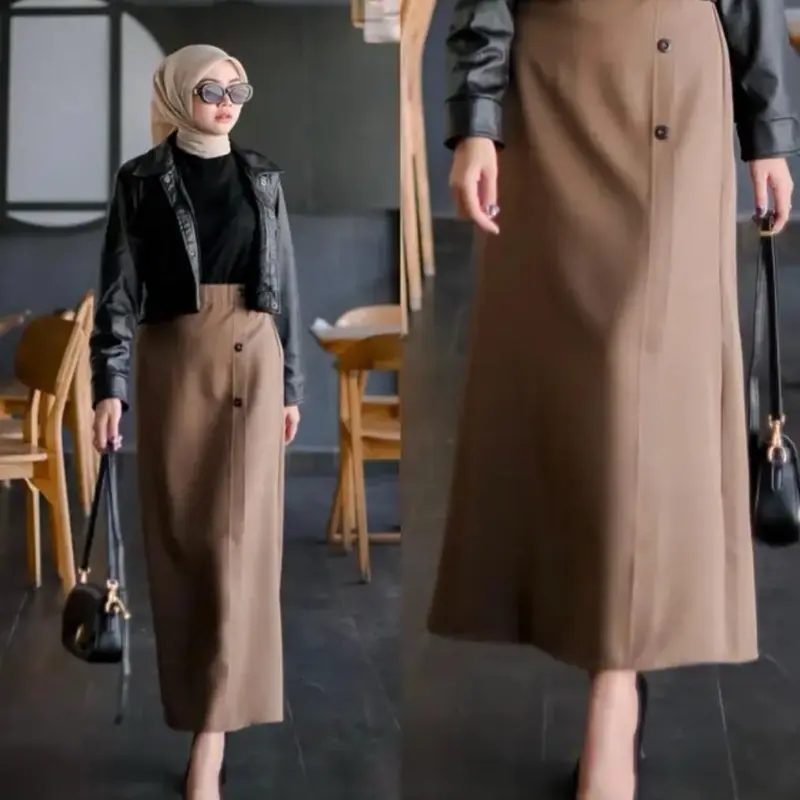 Luna Skirt Rok Panjang Bengalin Wanita Semi A-Line Kret / Rok Korean Style