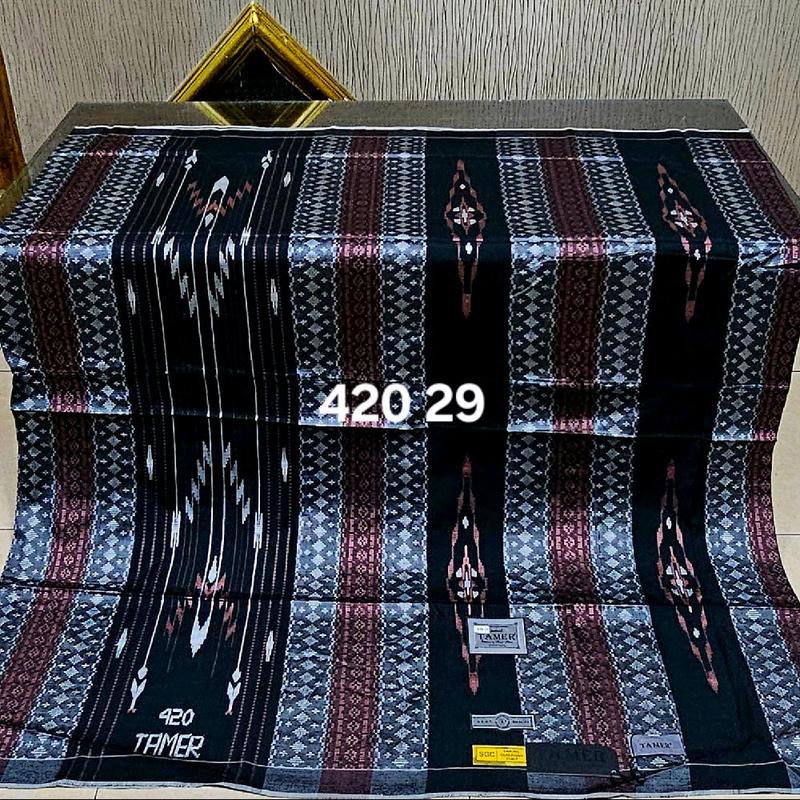sarung tamer 420 full sutra songket mewah dewasa model bhs terbaru sgc sfs bahan halus Hitam Cokelat Navy Putih 1