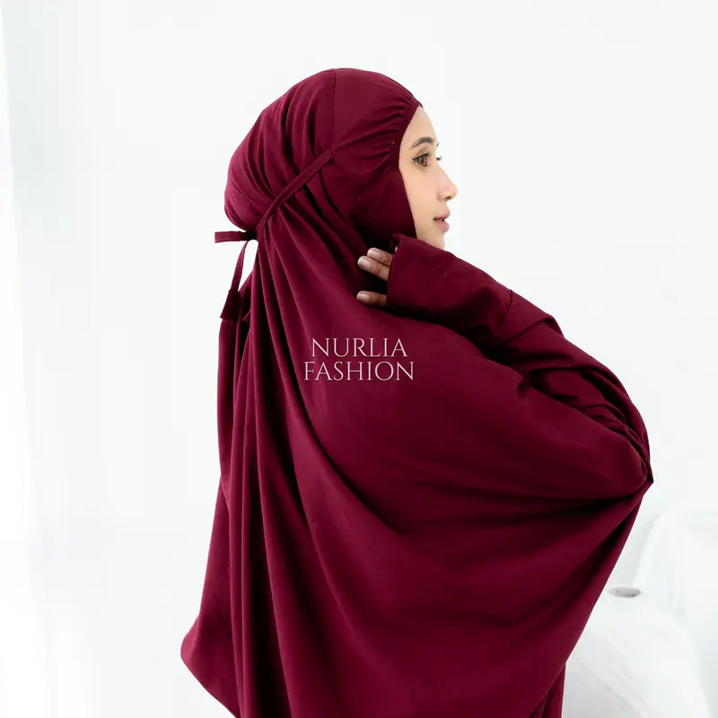 Mukena Traveling Terusan Polos Dewasa Hana Cantik Nurlia-Mukena Katun Panjang - Atasan, Bawahan, Renda yang Muslim Wanita Rayon Bordir Bordir Mewah 5