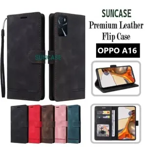 Case for  OPPO A16 model flip buka tutup case standing ada tempat foto dan kartu juga tali hp flip cover