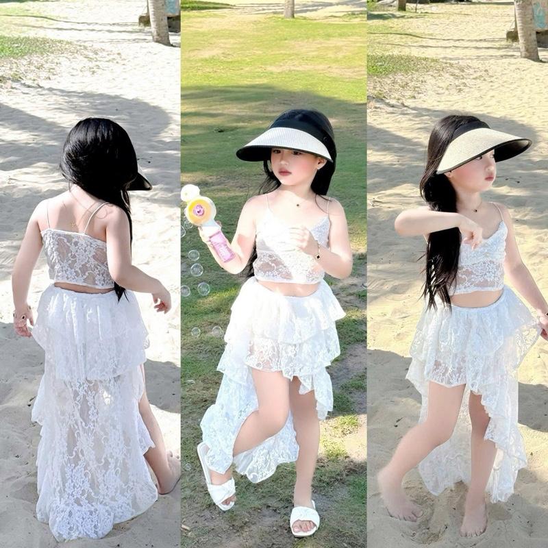 Set áo 2 dây ren đi biển , kèm chân váy maxi dáng đuôi tôm dài dành cho bé gái Tuyết Hằng shop (7-26kg)