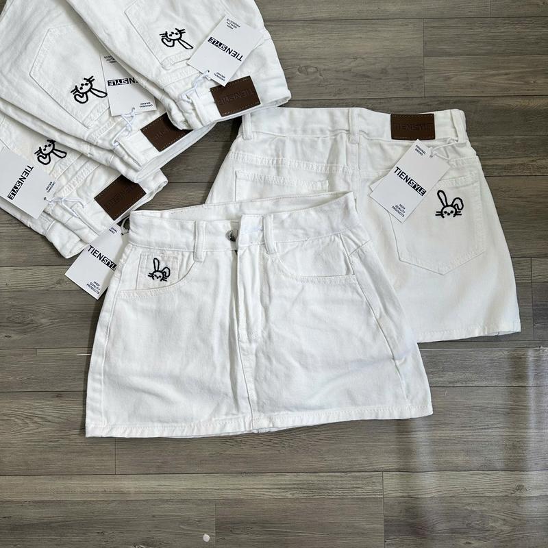 TIENSTYLE - Chân Váy Jean Trắng Thêu Thỏ Thêu Nơ Chân Váy A Dáng Ngắn Bigsize Thiết Kế Phong Cách Trẻ Trung Đồ Noel Bigsize Nữ Quần Áo Tết Nữ