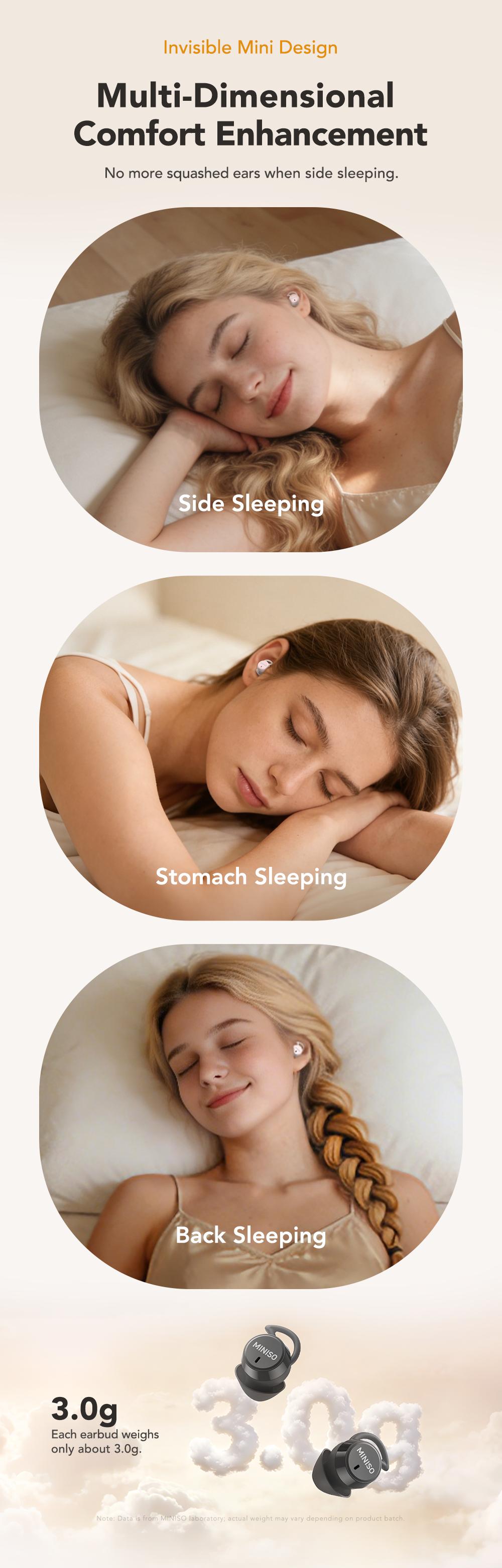 MINISO MS217 Sleep Earbuds, Comfortable, lightweight design, Bluetooth 6.0, IPX5 waterproof, HIFI sound quality, suitable for sleeping, working, studying, and voice calls | Built-in microphone | AI translation