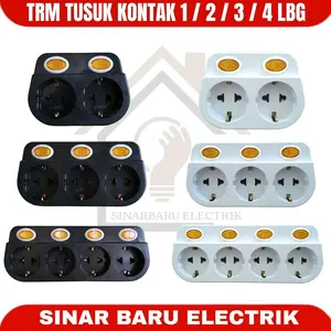 TRM Stop Kontak Tusuk Steker T Multi Socket 1 / 2 / 3 / 4 Lubang Arde + Saklar on/off Hitam dan Putih
