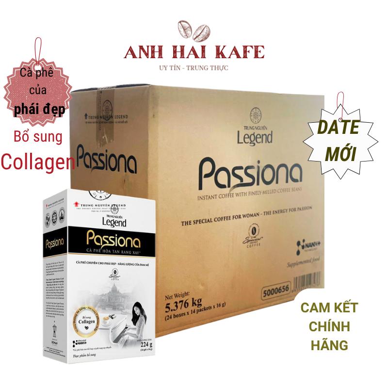 Thùng Cà phê Passiona Trung Nguyên Legend, Cà Phê của Phái Đẹp bổ sung Collagen, đường ăn kiêng hộp 224g (14 gói x 16g)