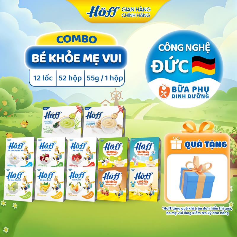 1 Combo Bé khỏe Mẹ vui - Sữa Chua váng sữa cháo sữa trẻ em Hoff ăn dặm bổ sung dưỡng chất vitamin men lợi khuẩn DHA protein canxi 52 hộp x 55g Food