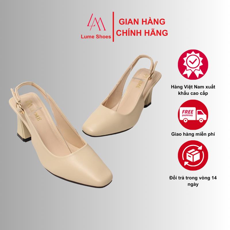 Sục quai HẬU cao gót nữ, mũi VUÔNG màu kem và đen Lume 17 da PU cao cấp, đế cao su non chống trơn trượt, đế cao 5cm-7cm_GiàY DéP Shoes Women