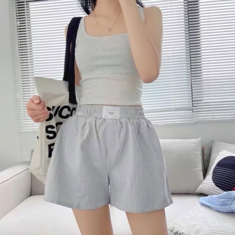 ￼Quần short đùi nữ kate kẻ sọc dáng trơn mặc thoải mái Freesize <55kg Xưởng may HaNa 3