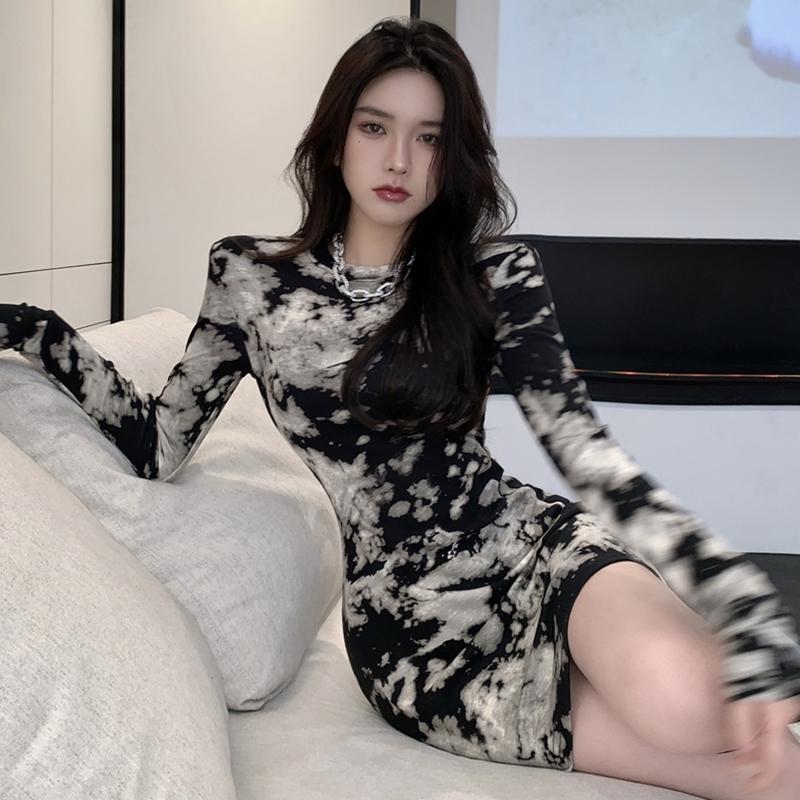 Women's Dress Tie-dyed  Sexy Fashion Long Sleeves Spring Autumn O Neck Dresses 7