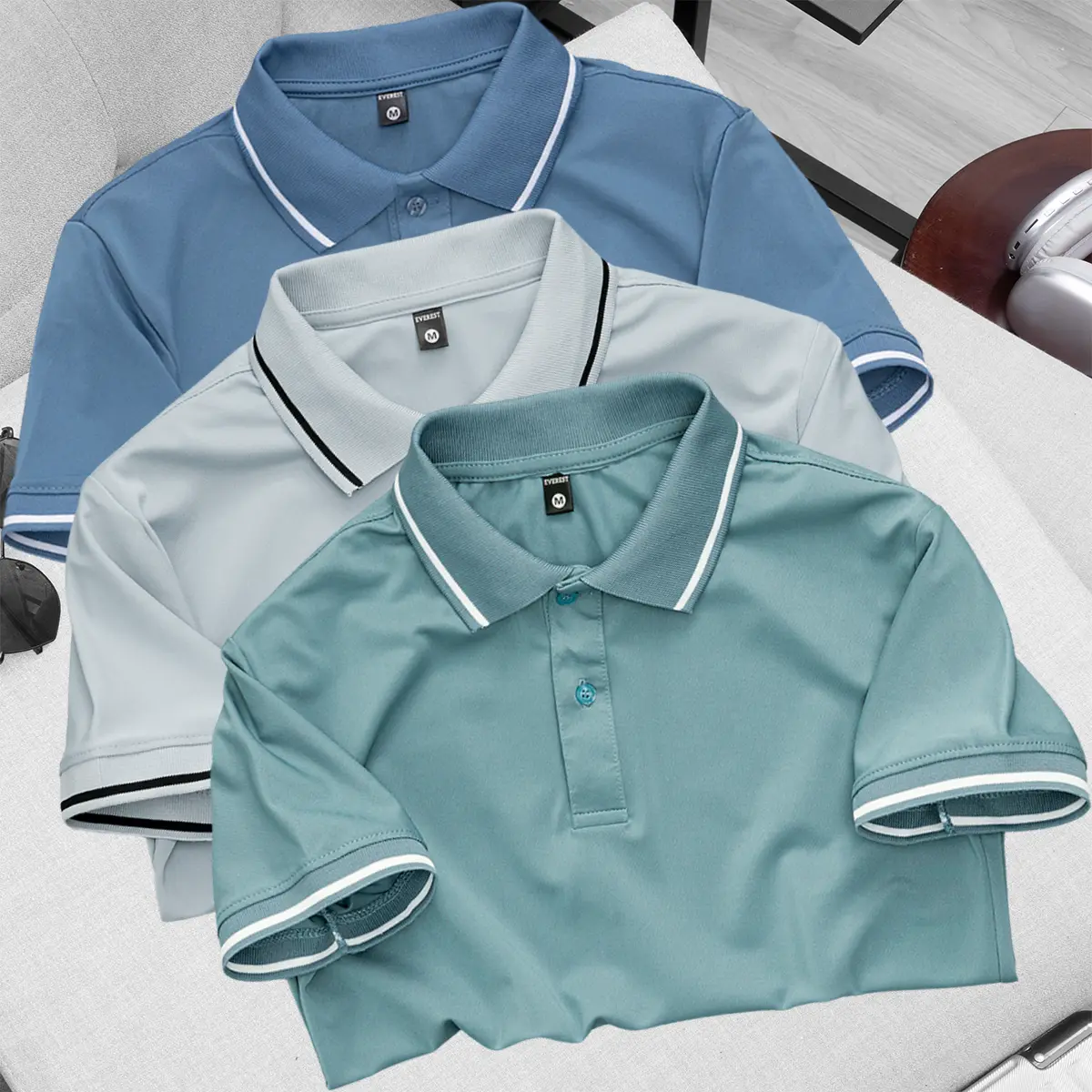 Bộ 3 áo thun polo nam phối viền TH store vải cá sấu co giản 4 chiều Nhiều màu Menswear Shirt