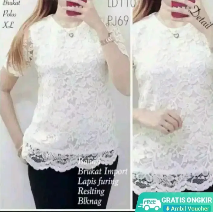 baju atasan wanita brokat full furing // blouse semi prancis // atasan kebaya modern atasan gereja
