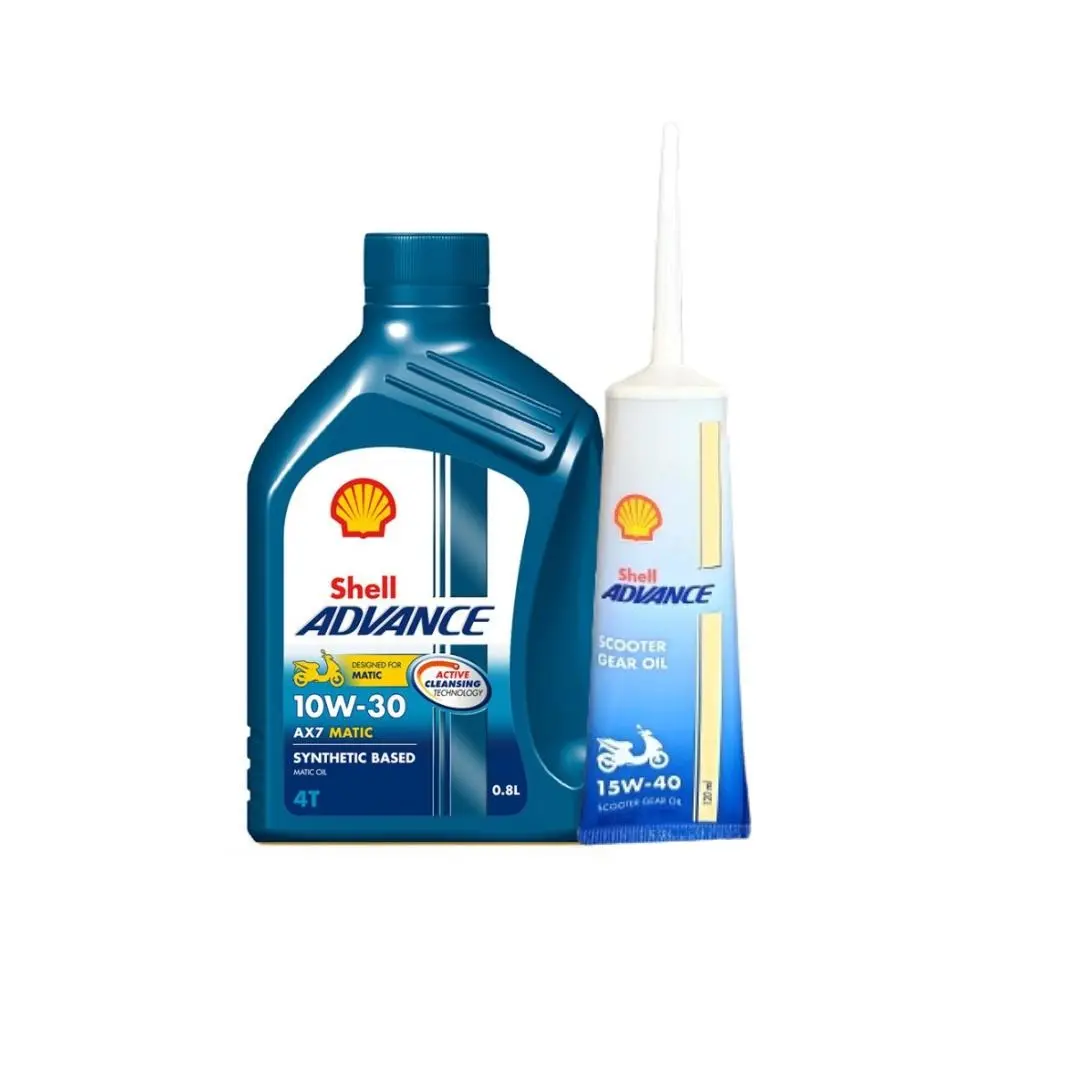 Paket Oli Shell Advance AX7 Matic 10W-30 0.65L 0.8L + Oli Shell Advance Scooter Gear 15W-40 120ml