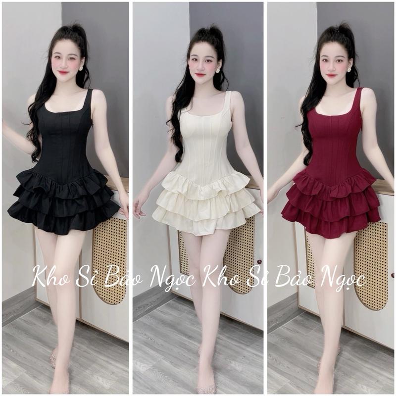 D7645 CÓ BIG SIZE Váy Thiết Kế SN Dáng Xoè Ngắn Tầng Có Quần Liền Kho Sỉ Bảo Ngọc Nhung Nữ Sò