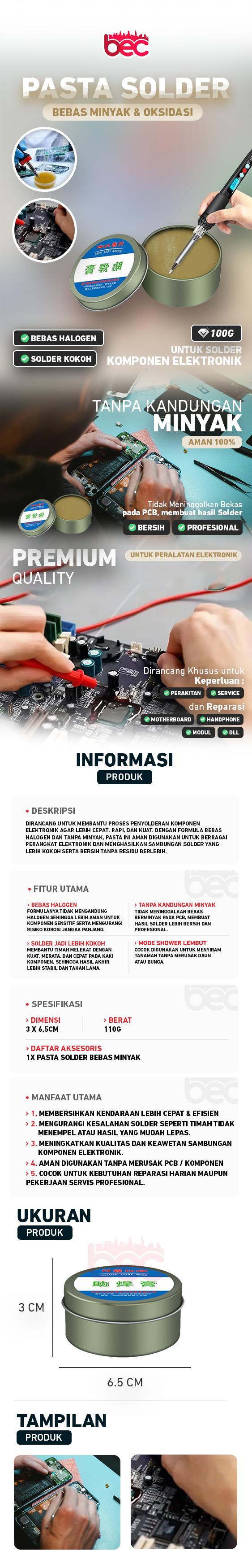 [BEC] Pasta Solder Bebas Minyak 100g / Pasta Flux Soldering / Solder Grease / Pasta Solder / Pasta Solder Timah Gram Bebas Minyak / Pasta Solder Service Handphone Laptop Motherboard