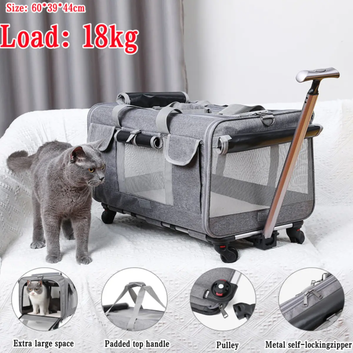 [SG SELLER LOCAL STOCK] Pet Carrier Pet Trolley Stroller Dog Cat Rolling Backpack Travel Airline Approved Wheel Luggage Bag Pet Rolling Carrier