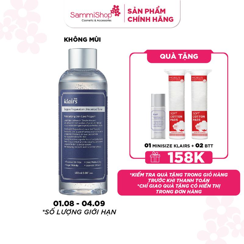 [DEAL ĐỘC QUYỀN] Dear, Klairs nước hoa hồng Supple Preparation Unscented Toner 180mL