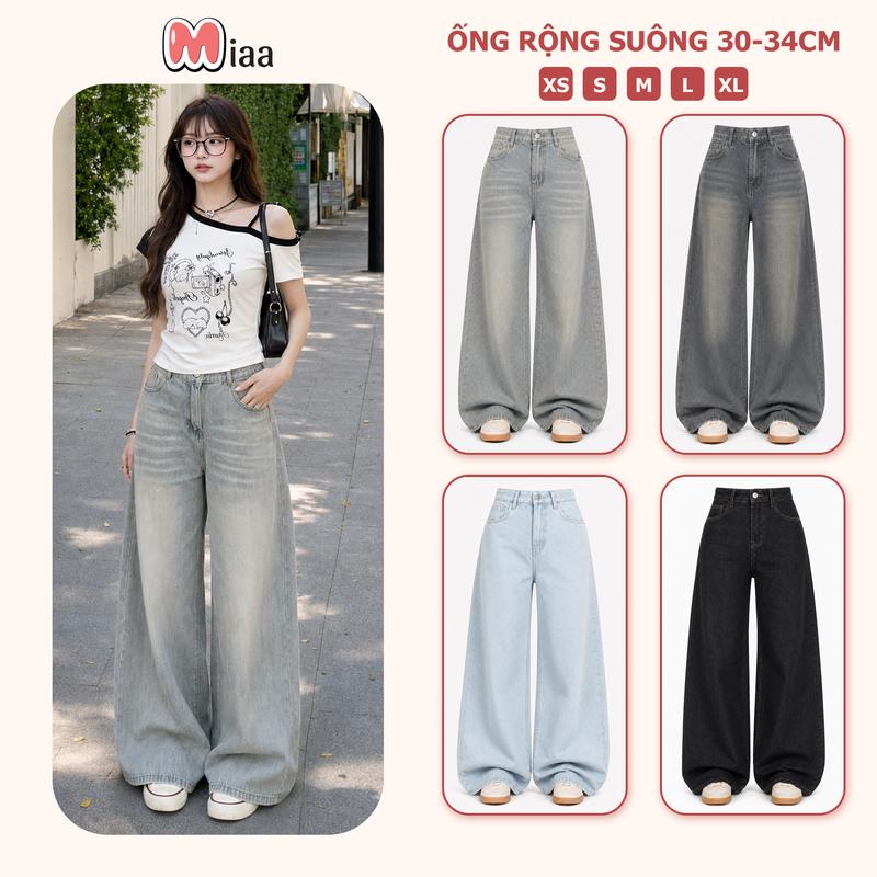 [DEAL HÀNG MỚI] Quần Jeans Nữ Ống Suông Rộng 30-34cm MIAA Size XS-XL - Màu Retro Xanh Trắng, Xanh Xám, Dirty,... - Chất Vải Jeans Mềm - Quần Ống Rộng Suông - Mã Ver3