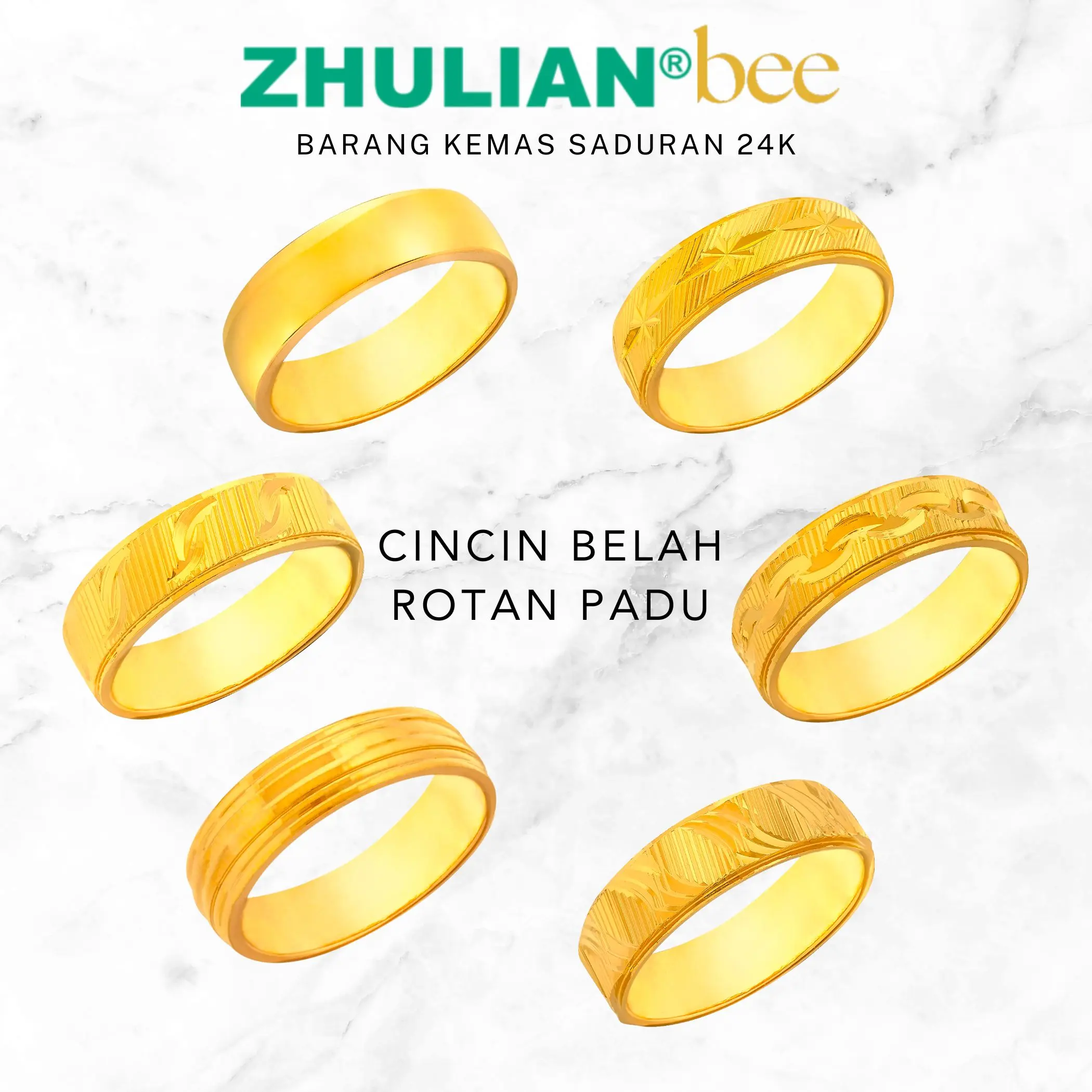 ZHULIAN Cincin Belah Rotan PADU (Set Tunang Kahwin Birthday) Emas Zhulian Rings Gold Anti Karat JEWELRY (EMAS MURAH RAYA 2024) Tahan Karat Earrings