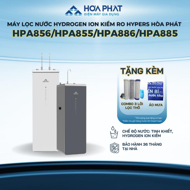 Tặng Combo lõi lọc thô + Áo mưa Máy lọc nước Hòa Phát Hydrogen ion kiềm RO HyperS HPA886 HPA885 Có nóng lạnh HPA855 HPA856 Không nóng lạnh - 12 lõi Công nghệ điện phân có màng ngăn x2 Hydrogen Bảo hành 3 năm