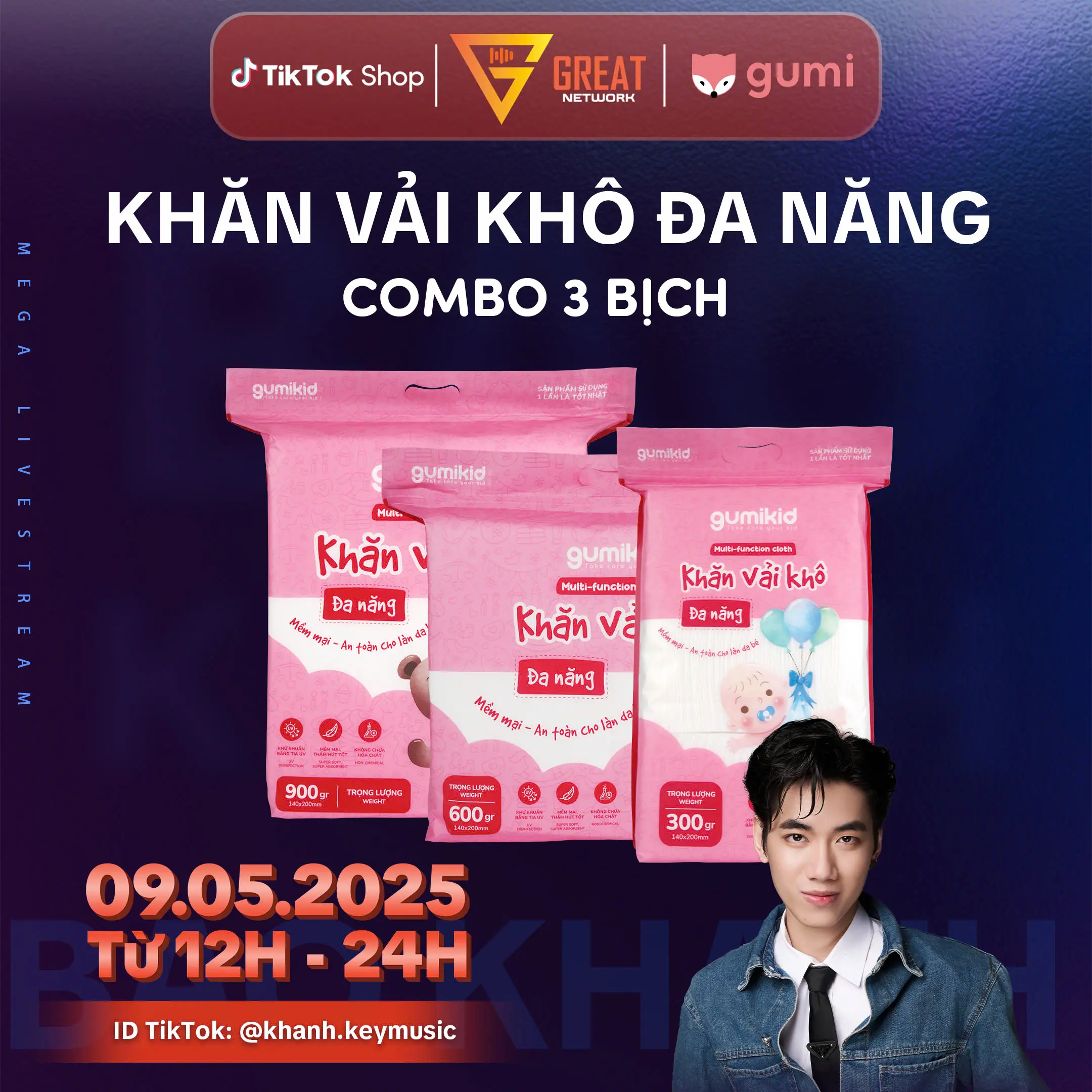 (Mall) (TẶNG TÚI 300GR) Combo 2 TÚI 900GR VÀ 600GR KHĂN VẢI KHÔ ĐA NĂNG DÀNH CHO MẸ VÀ BÉ GUMI Cho Bé