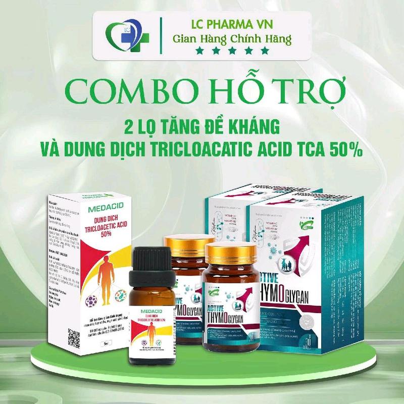 Star shop Cb3. Combo Hỗ trợ chấm rụng và tăng đề kháng: CHẤM TRICLOACETIC+ viên uống THYMO GLYCAN hỗ trợ trong các trường hợp như sùi mào gà và mụn cóc, gai sd sức đề kháng yếu