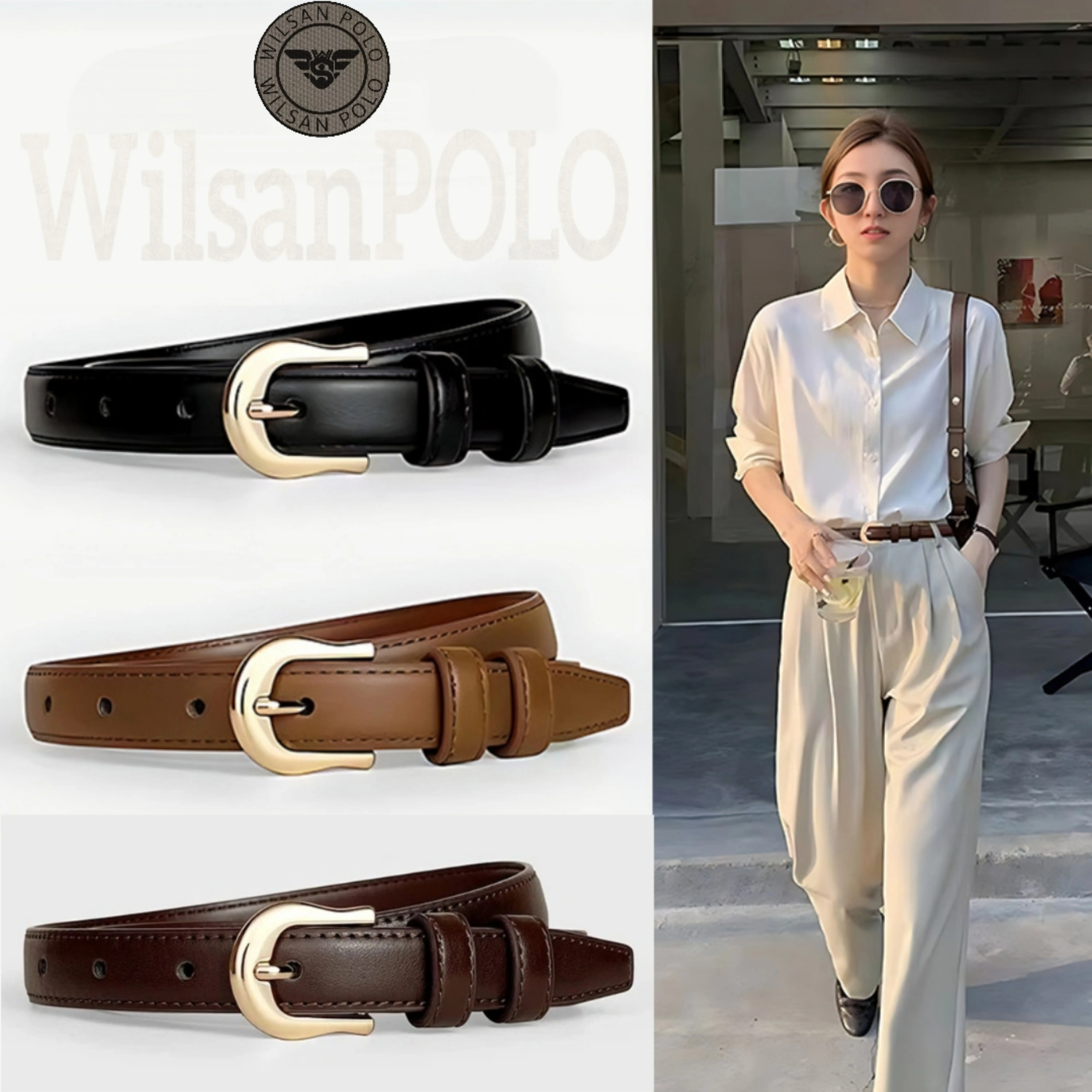 Thắt Lưng Nữ WilsanPolo TLN79, Dây Da PU Cao Cấp Bản Rộng 2cm Khóa Kim loại, Phong Cách Thời Trang Golden Gun Silver