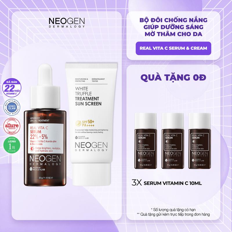  Bộ Đôi Bảo Vệ Kép - Kem Chống Nắng & Serum Vitamin C 22% SAP Neogen Dermalogy 