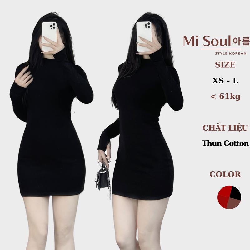 Váy Body Dài Tay Có Xỏ Ngón Cổ 3 Phân Dáng Ngắn Chất Thun Cotton Misoul Đầm Thun Cotton Dài Tay 361 Nữ Women Dress Đen
