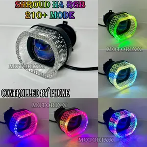 Shroud Premium H4 Mini Projie Akrilik Rgb App 210+ Mode Terbaru Ring Crystal H4 Wrgb