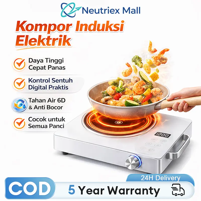 【COD】TIXX Kompor Induksi Listrik Low Watt Multifungsi Pemanasan Cepat Cocok Semua Panci 6D Knob Anti-Selip Pegangan Tahan Panas Kaki Anti-Selip Tahan Air Tahan Gores Aus Tahan Suhu Tinggi