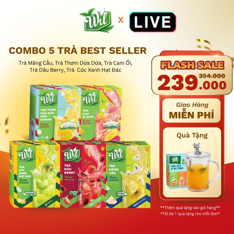 Combo 5 trà topping Wil trà trái cây tươi mãng cầu cam ổi thơm dừa dâu cóc xanh
