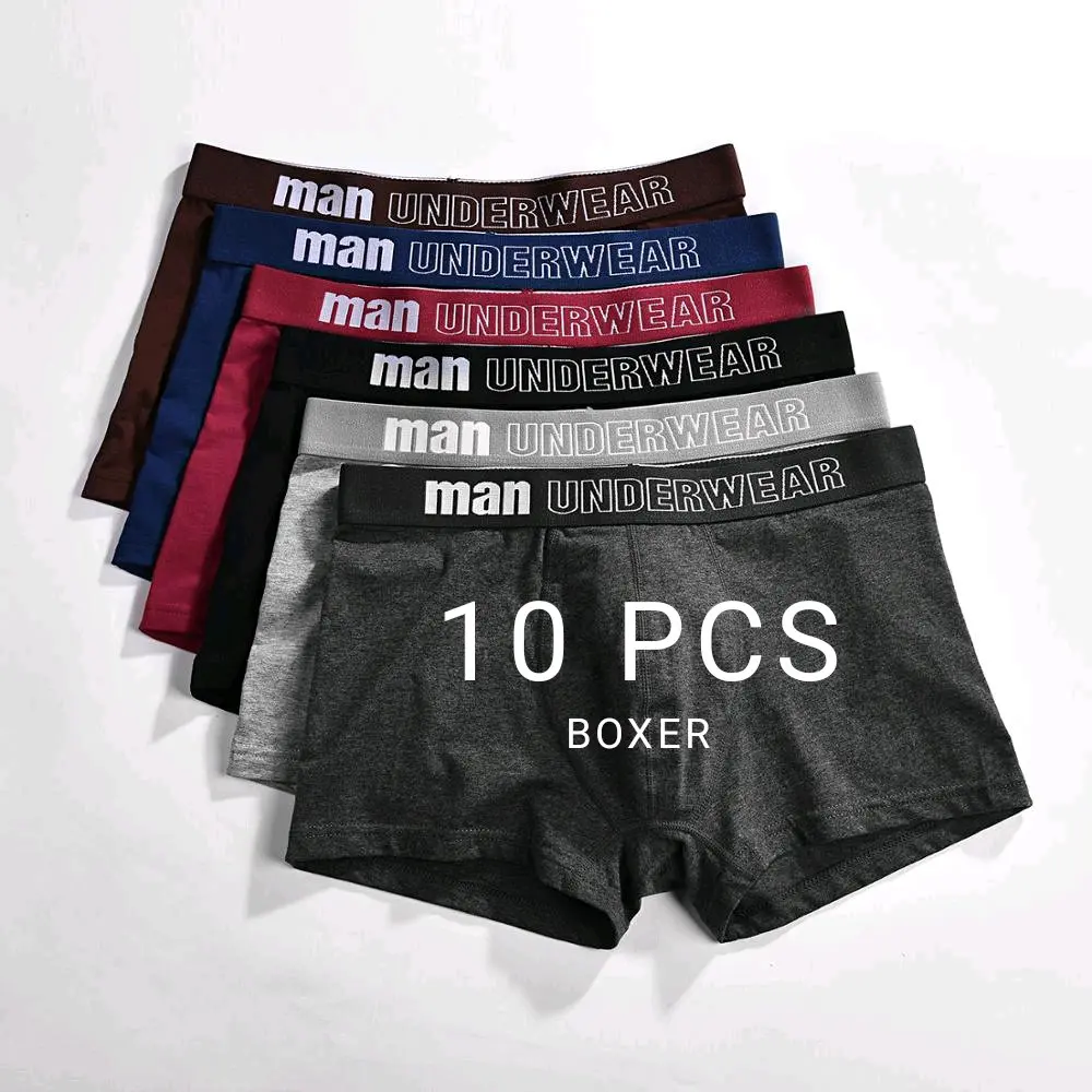 Paket Boxer Pria Murah Isi 10 PCS, Bahan Adem Karet Nyaman Katun Pendek Dewasa Cowok Hitam Lembut