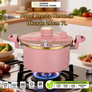 (EXCLUSIVE YENNY DI CHINA) TEXANIA Panci Presto Keramik Premium 26cm 7 Liter – Stainless Steel Anti Lengket - Masak Cepat & Hemat Gas - Tutup Kaca Bebas PFOA PTF