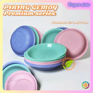 Piring makan plastik gemoyseries warna pastel isi 6/12pcs,tosca,pink,blue ideal untuk makanan berkuah piring mie kitchenware set