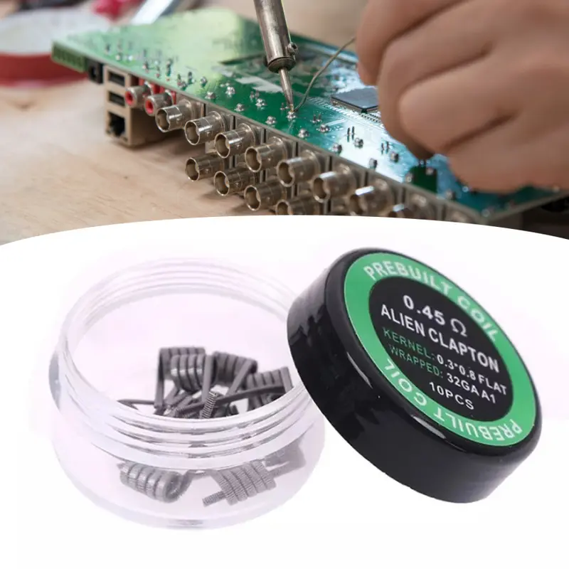 Cuộn dây Alien Clapton xoắn, cuộn dây RDA, cuộn dây quấn sẵn, 10 cái / hộp, 0.45ohm, A1 4