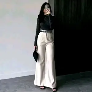 RULANS-Etta Pants celana kantoran anti kusut  Highwaist premium pinggang karet Celana cutbray semiwol Celana wanita anti kusut premium Panjang Hitam Cream Khaki Putih