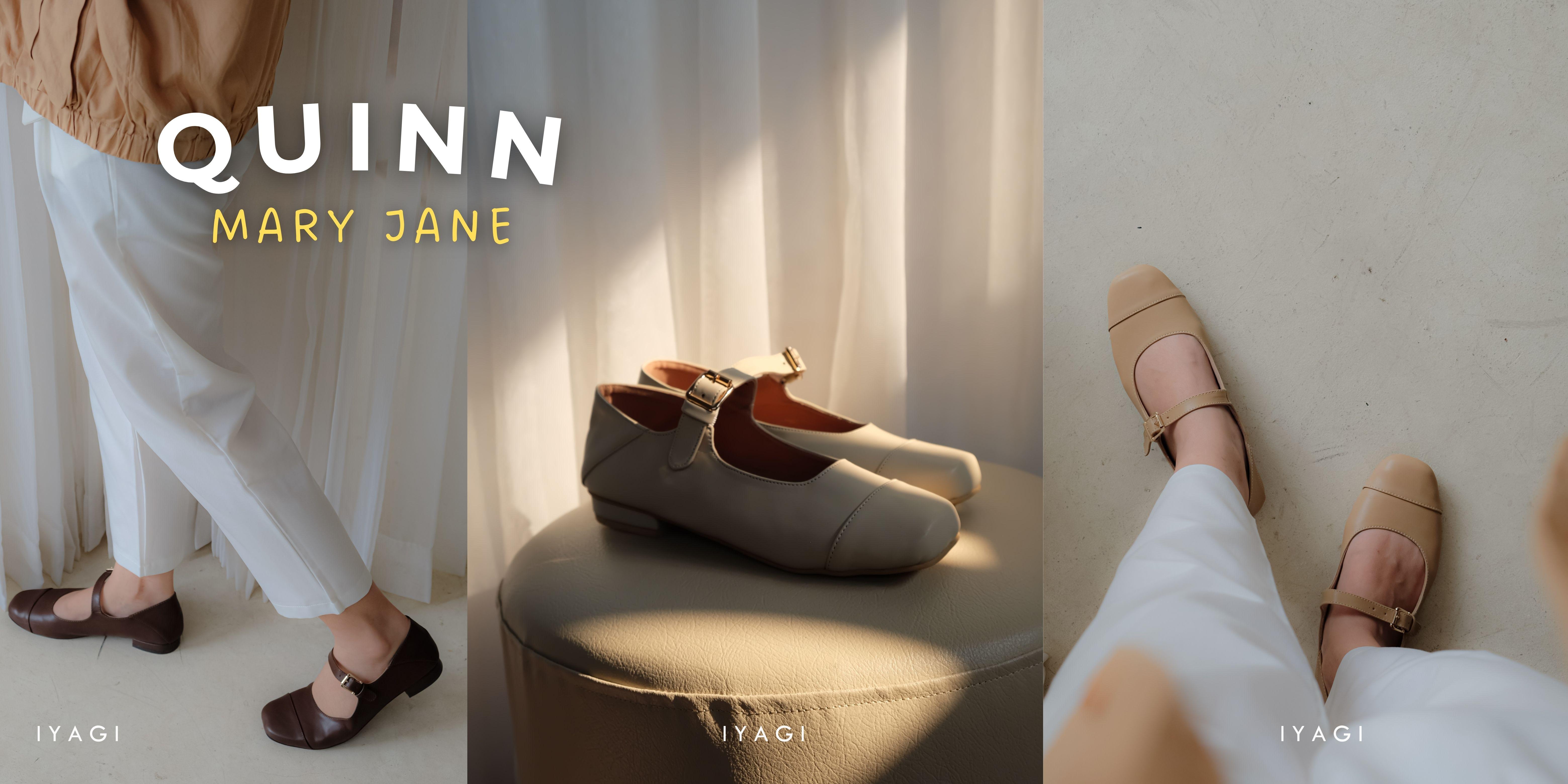 Iyagi Quinn Mary Jane Nude Square Toe Shoes Wanita Flat Sepatu Formal Casual Kerja Kuliah Hitam Synthetic Leather Anti-slip Rubber