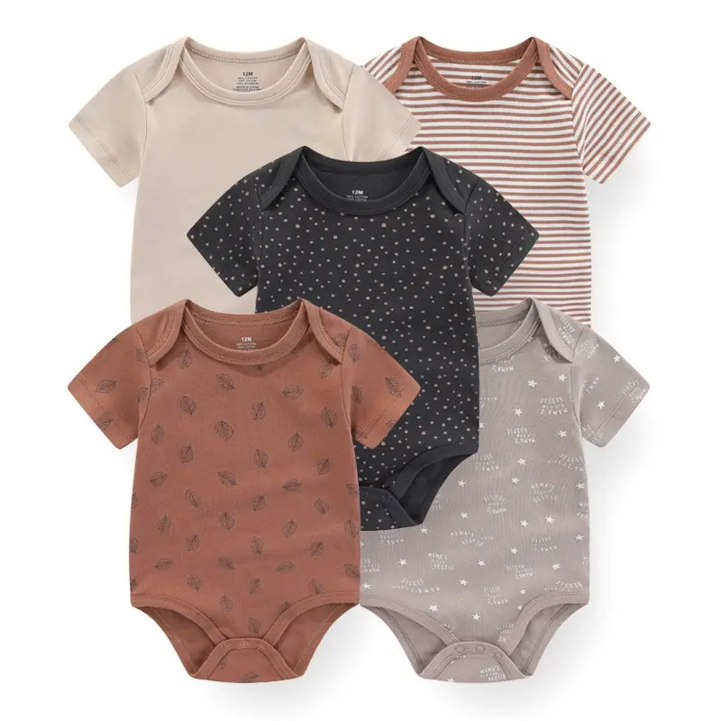 Pakaian Bayi, Kiddiezoom, 5 Keping, Semua Musim, Rekaan Kartun, Uniseks, Sesuai untuk Bayi Lelaki dan Perempuan, Pakaian Badan, Bahan Lembut, Onesies Bayi, 100% Kapas